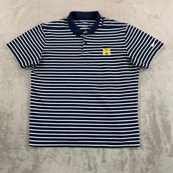 Nike x Michigan Wolverines Polo Shirt Men Medium Blue White Striped Performance - Picture 3 of 9